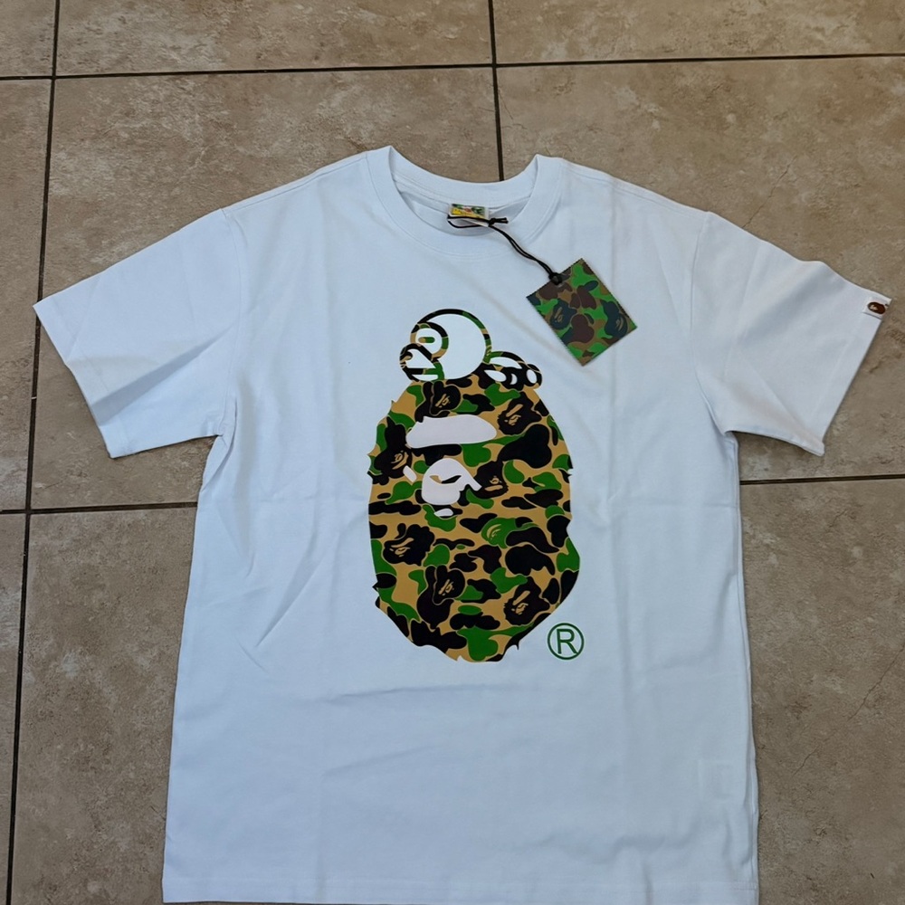 White T-Shirt with Camouflage Ape Graphic